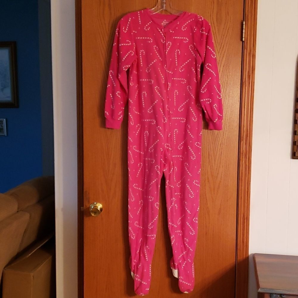 SO 1 Piece Footed Fleece Pajamas PinkβCandy Canes